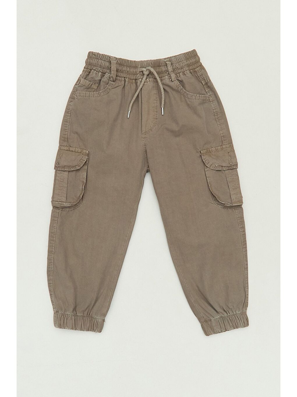 Bej %100 Pamuk Beli Lastikli Kargo Cepli Jogger Erkek Çocuk Pantolon
