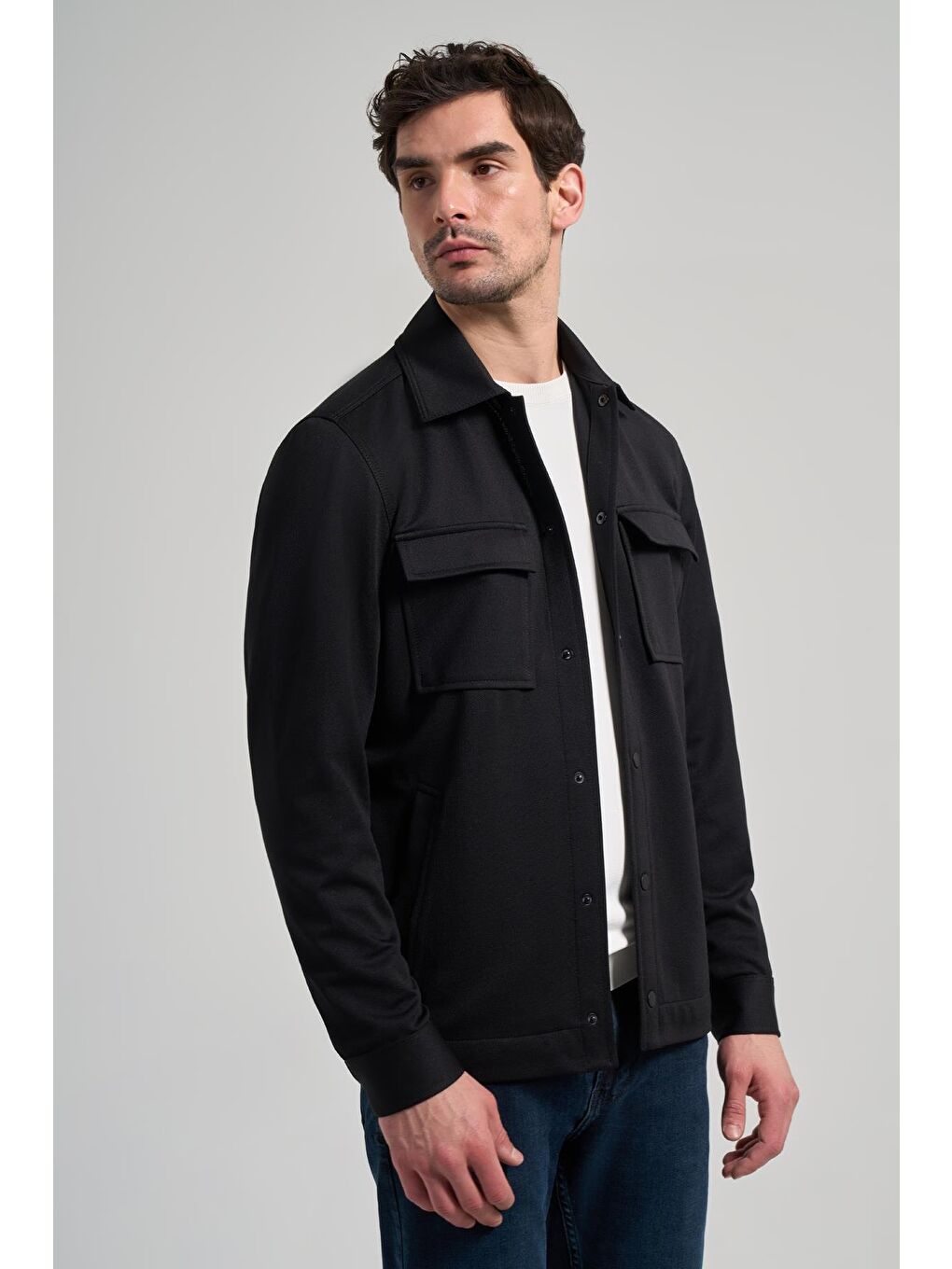 Siyah Armürlü Bebe Yaka Kendinden Pamuklu Garnisiz-Biyesiz Standart Fit Mont 1007245163-2