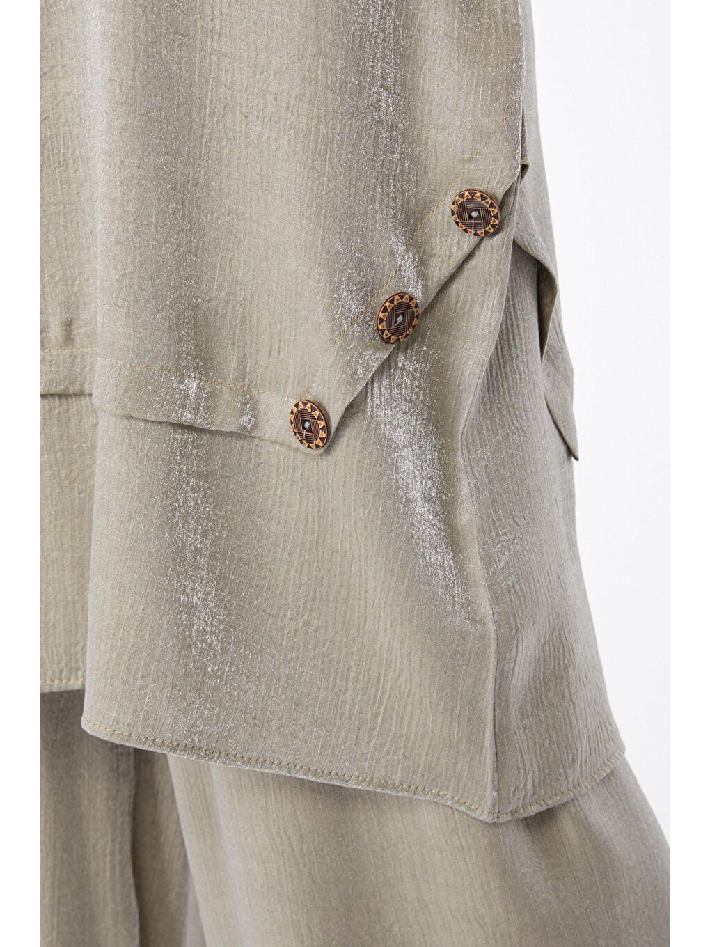 Hakim Yaka Kadın Haki Düğme Detaylı İkili Takım - 25122-4