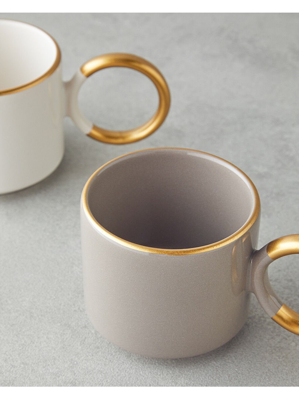 Twin Goldy Seramik 2'li Kupa 184 ml Vizon-Beyaz-Gold-2