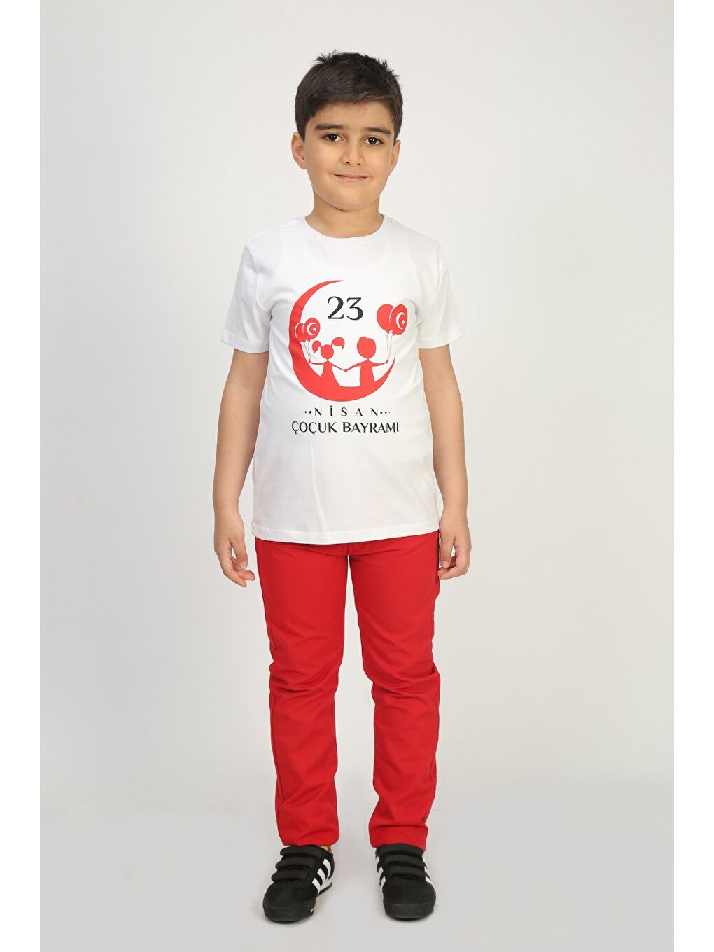 Beyaz Unisex Çocuk 23 Nisan Baskılı Tişört-2