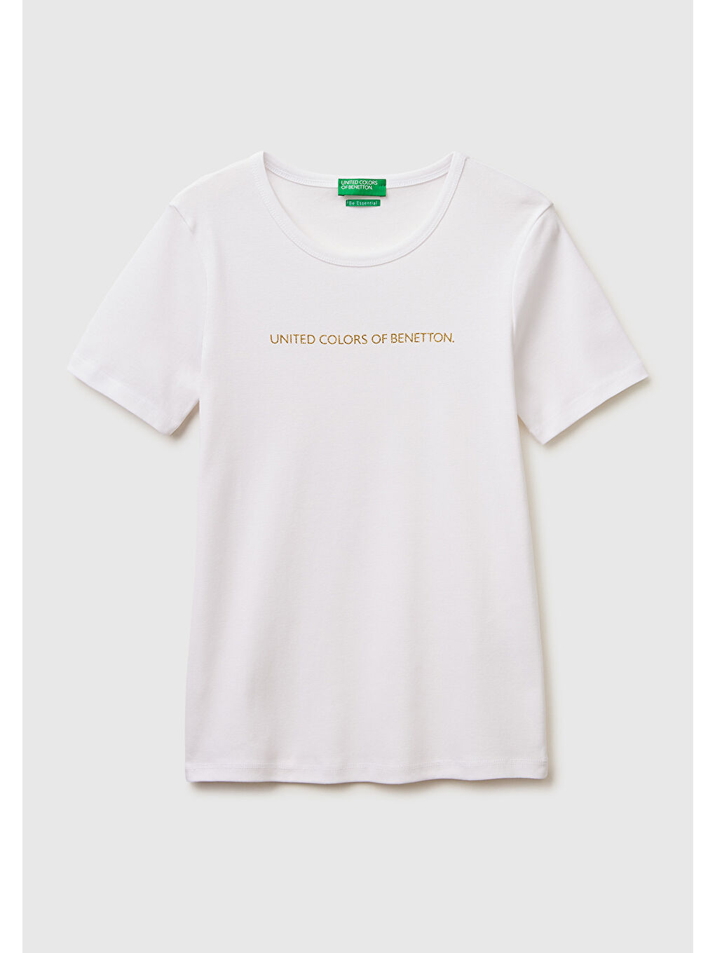 Kadın Beyaz %100 Pamuk Logo Baskılı Bisiklet Yaka T-Shirt-1