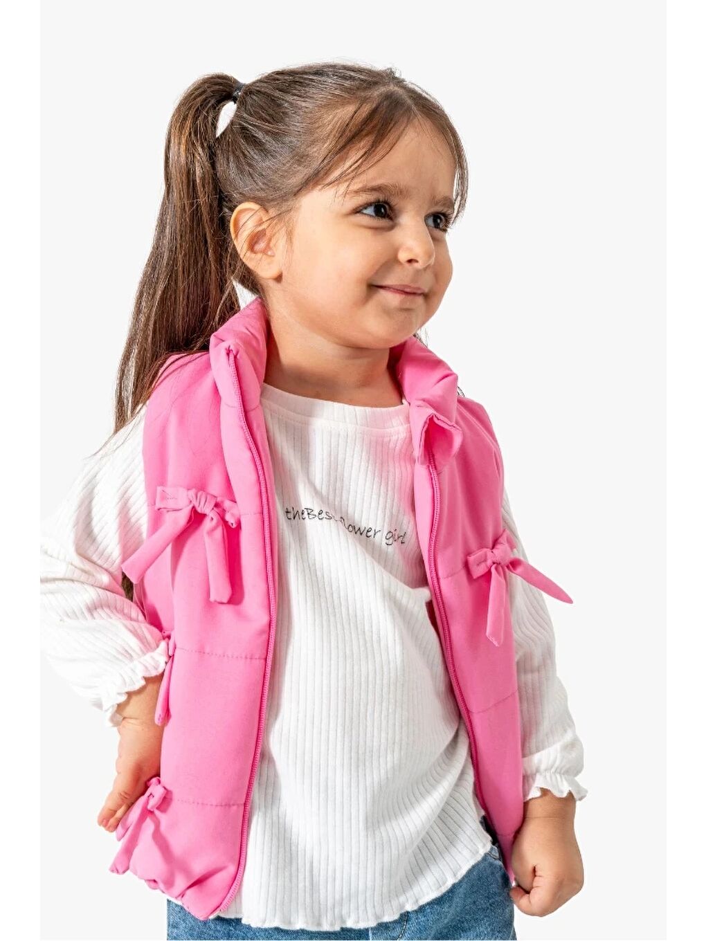 Pembe Fiyonklu Şişme Yelekli 3'lü Kız Bebek Takım 9072-1
