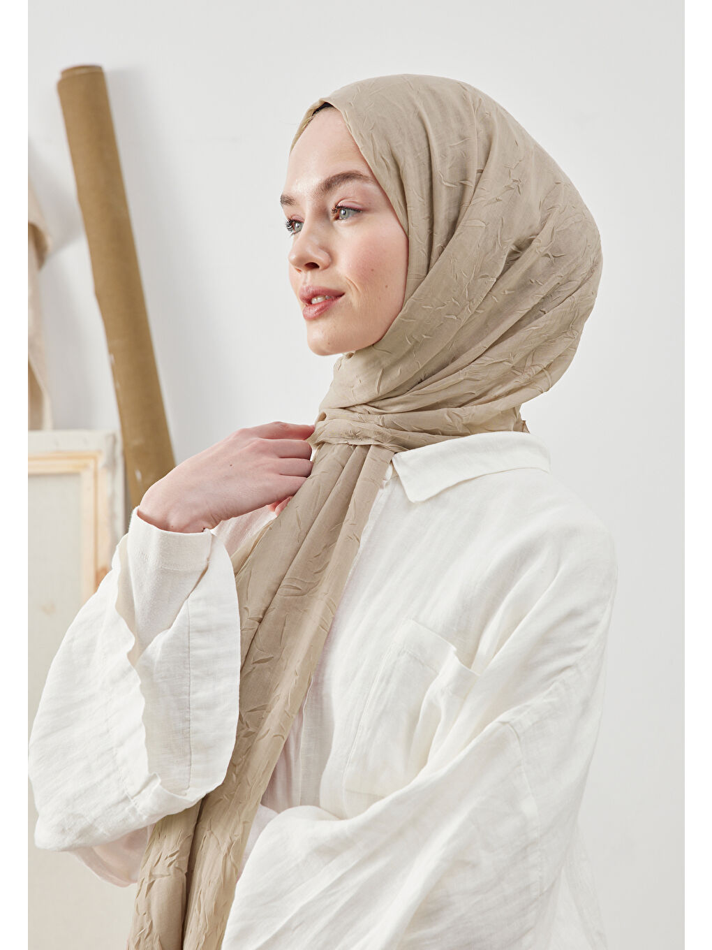 Bej Bambu Şal Tas Rengı-1