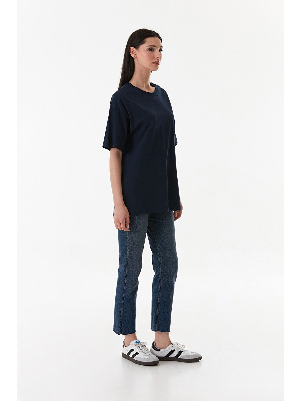 Fullamoda Lacivert Basic Oversize Bisiklet Yaka Tişört - 2
