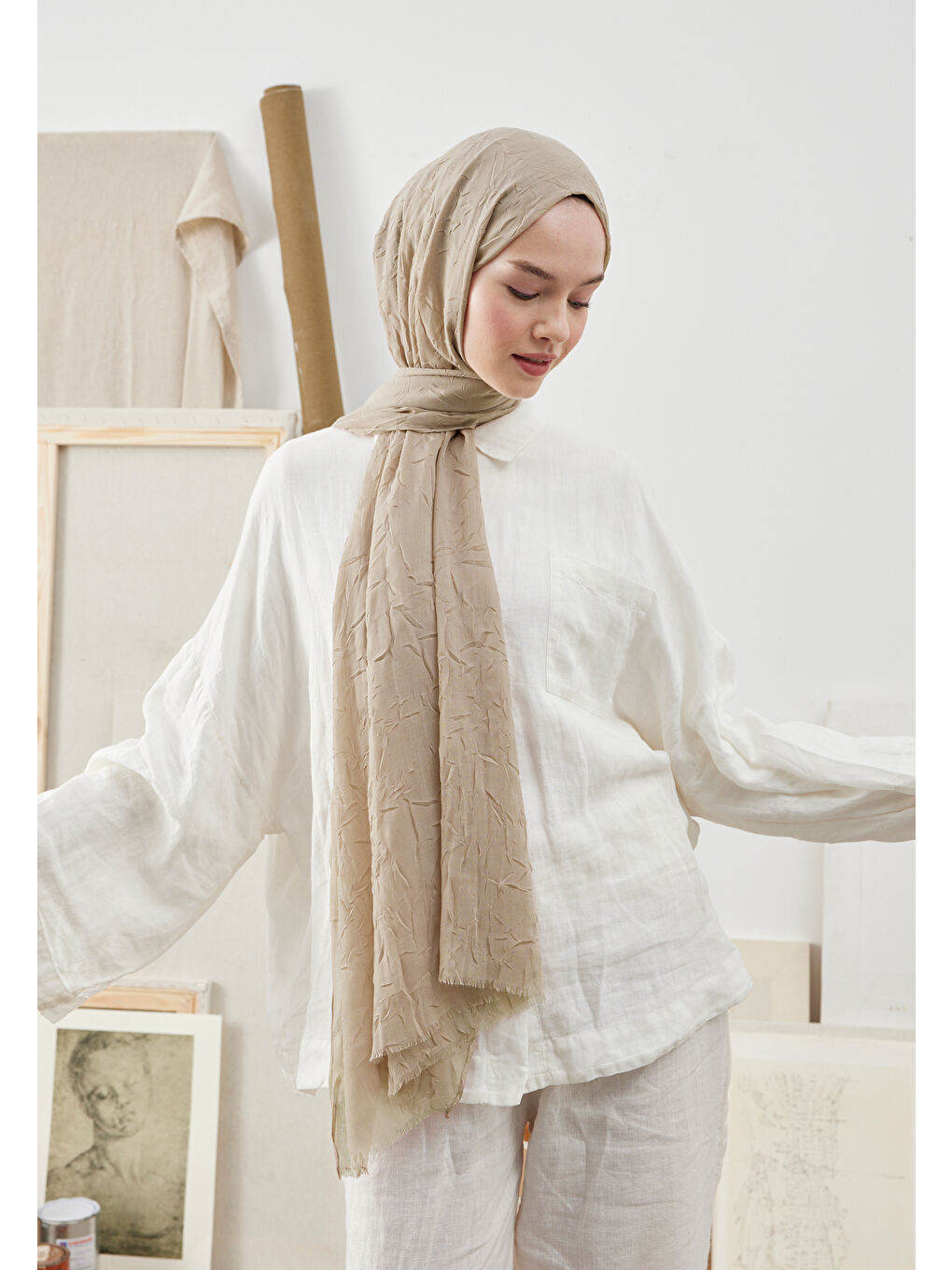 Bej Bambu Şal Tas Rengı-3