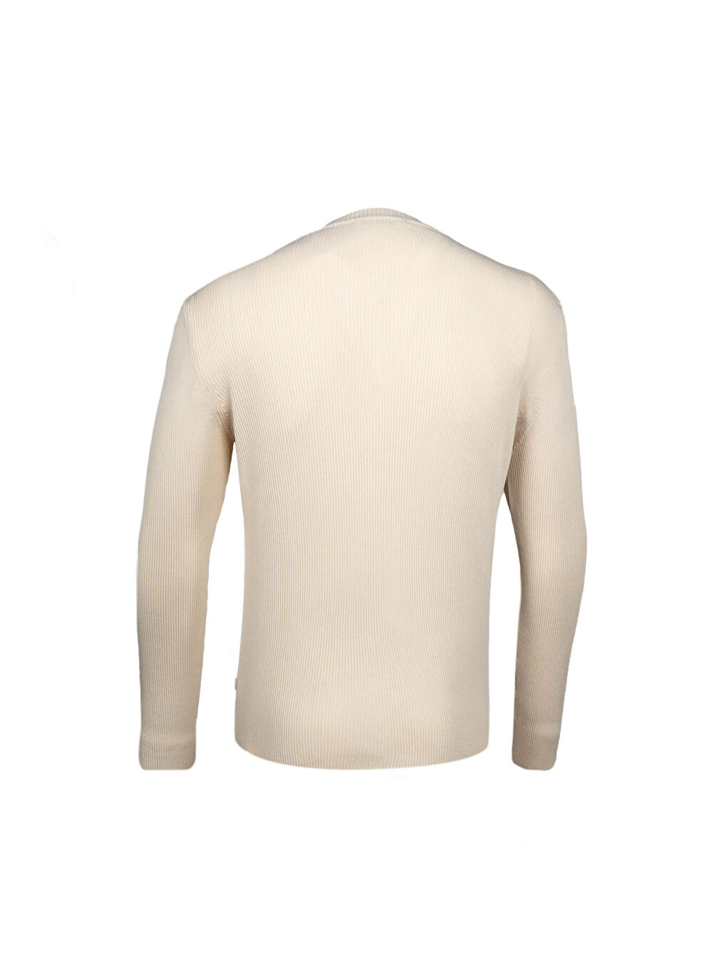 Bej Regular Fit Bisiklet Yaka Fitilli Triko Kazak-1