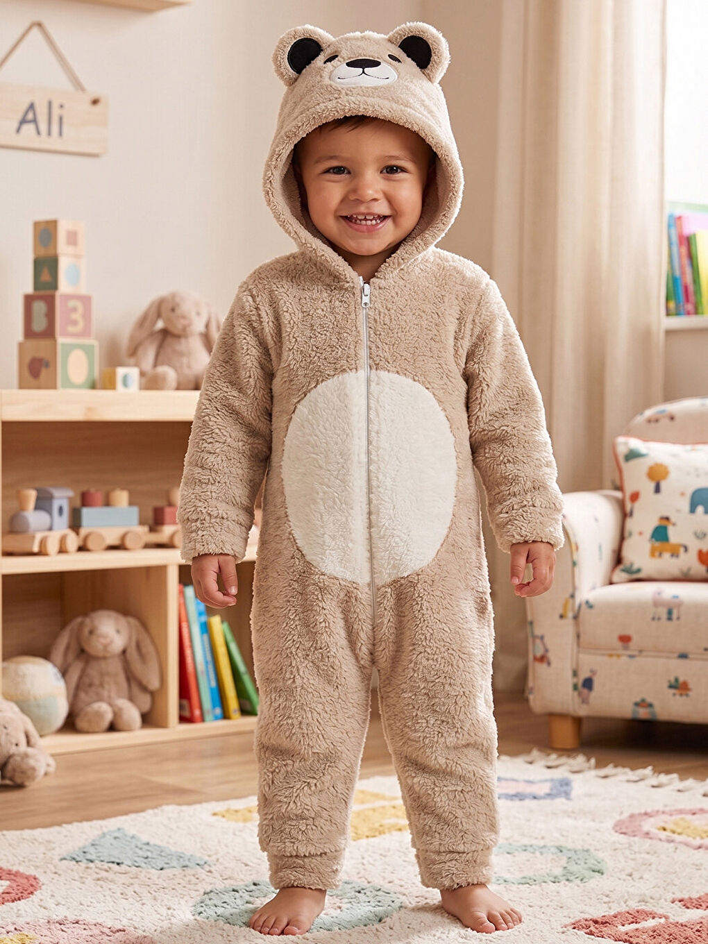 Ekru Welsoft Panda Krem Kız Çocuk Desenli Kışlık  Uyku Tulumu 1–6 Yaş-1