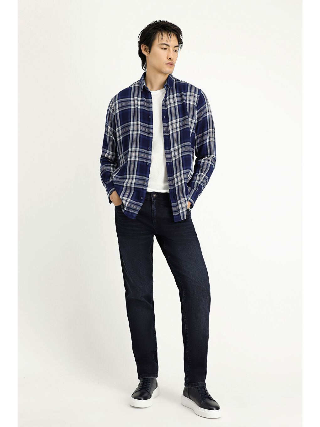 İndigo Uzun Kol Regular Fit Ekose Spor Pamuk Düğmeli Yaka Gömlek-1