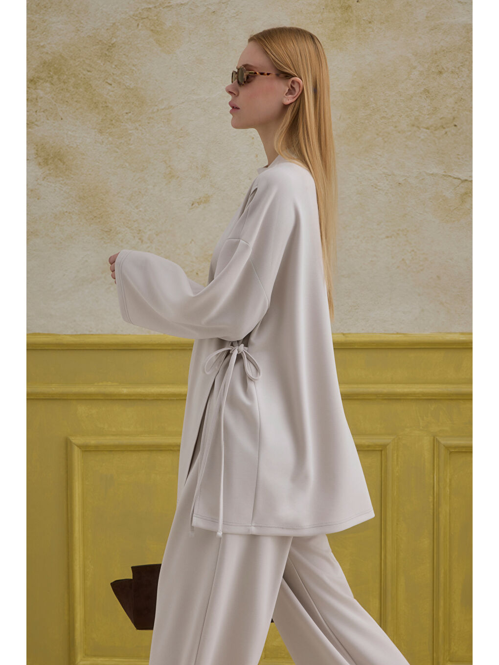 Bej Bağlama Detaylı Modal Takım Deniz Kabuğu-1