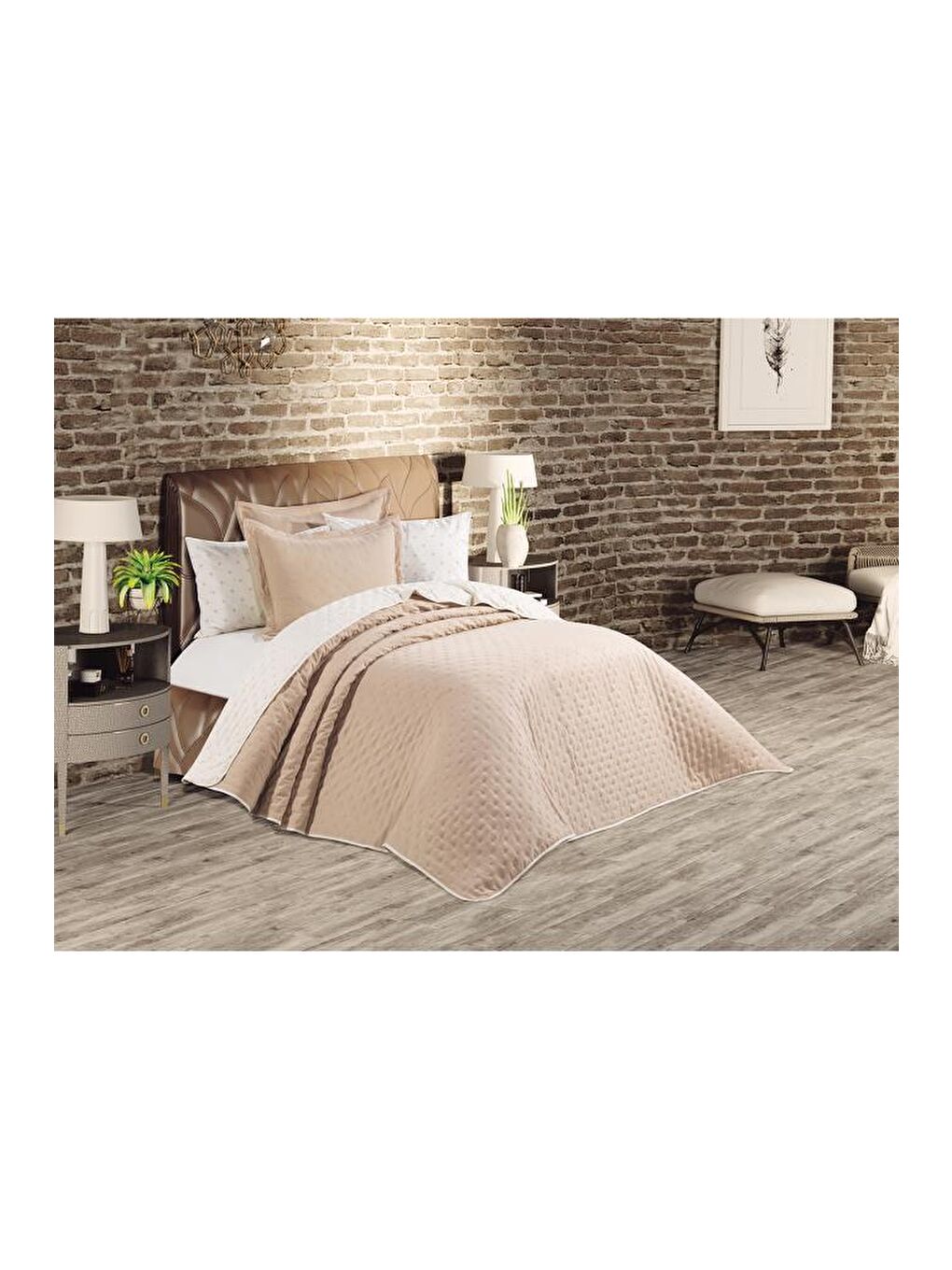 Washed Soft Çift Taraflı 6 Parça Çeyiz Seti Bej-1