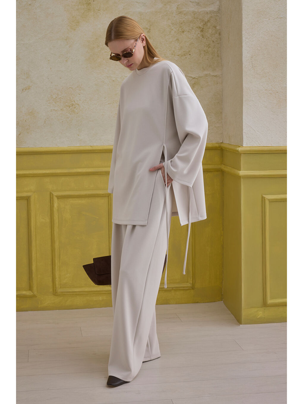 Bej Bağlama Detaylı Modal Takım Deniz Kabuğu-2