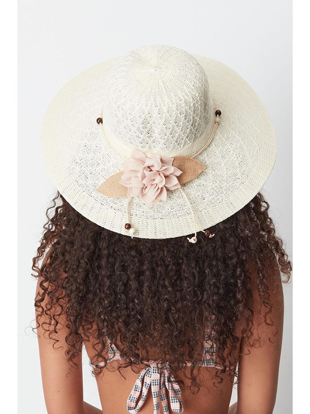 Ekru Merserize Plaj Şapkası T24740-07 Krem-1