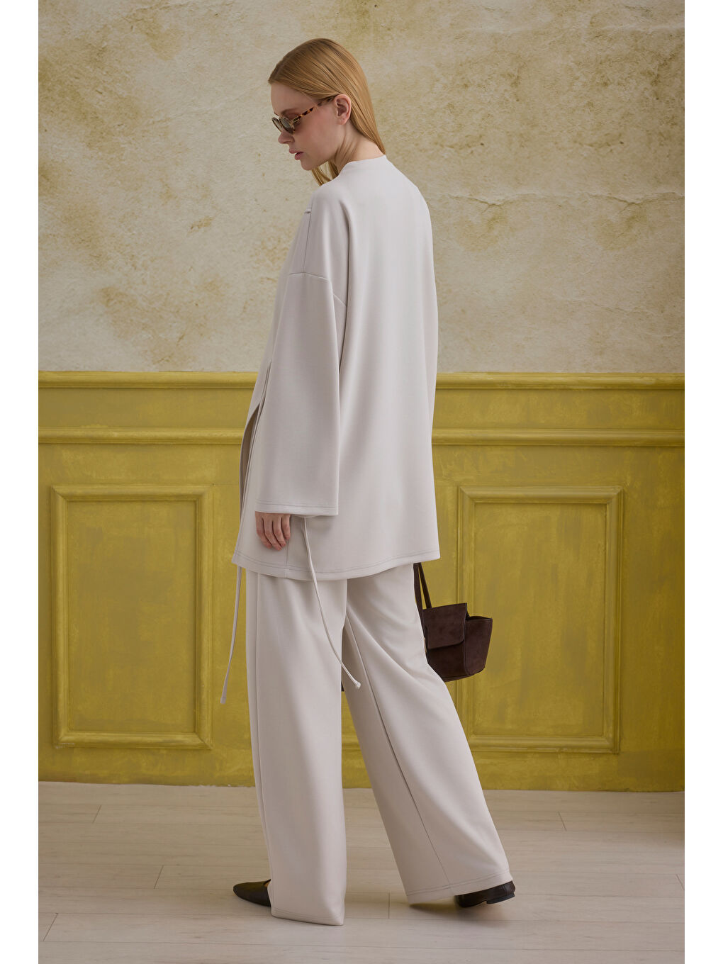 Bej Bağlama Detaylı Modal Takım Deniz Kabuğu-4