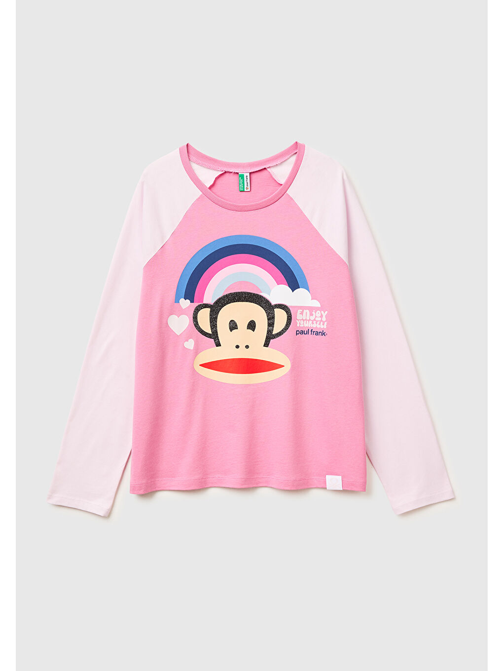 Kadın Pembe Pamuk Karışımlı Etek Ucu Logolu Baskılı Uzun Kollu T-Shirt