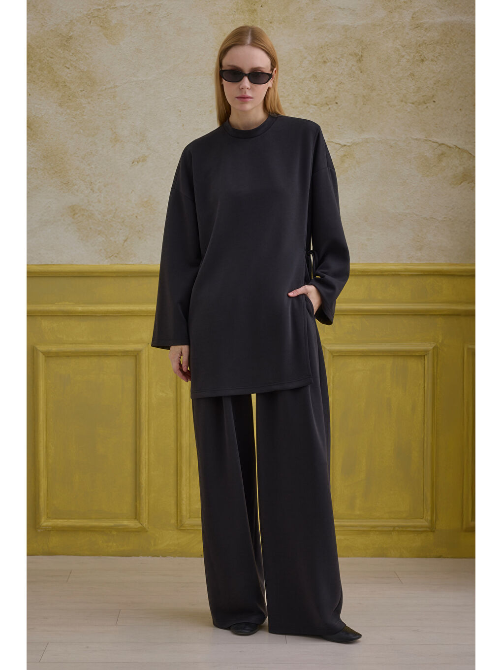 Bağlama Detaylı Modal Takım Siyah