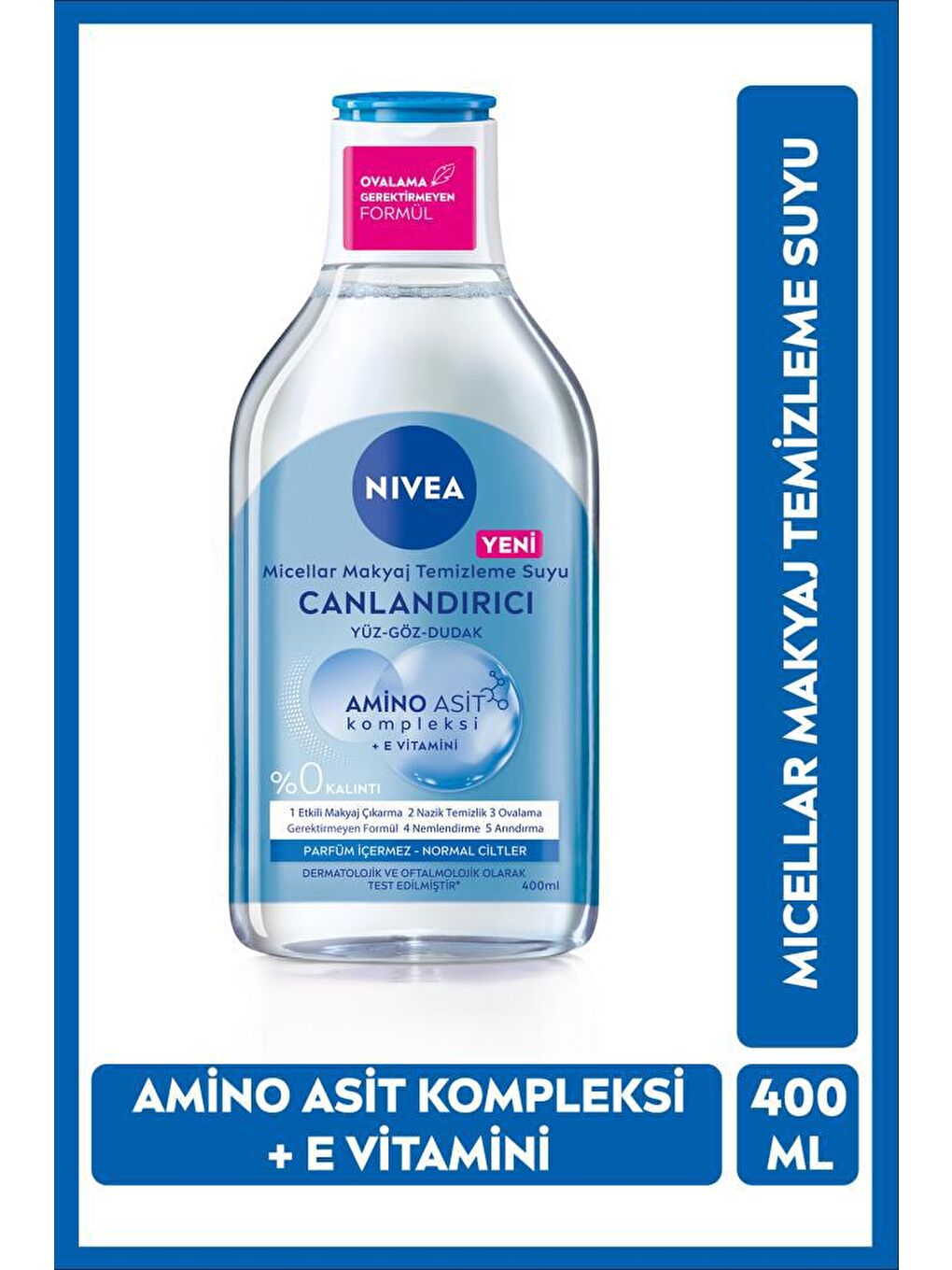 NIVEA Şeffaf Micellar Makyaj Temizleme Suyu Canlandırıcı Normal Ciltler 400 ml, Yüz, Göz Ve Dudak Temizleyici