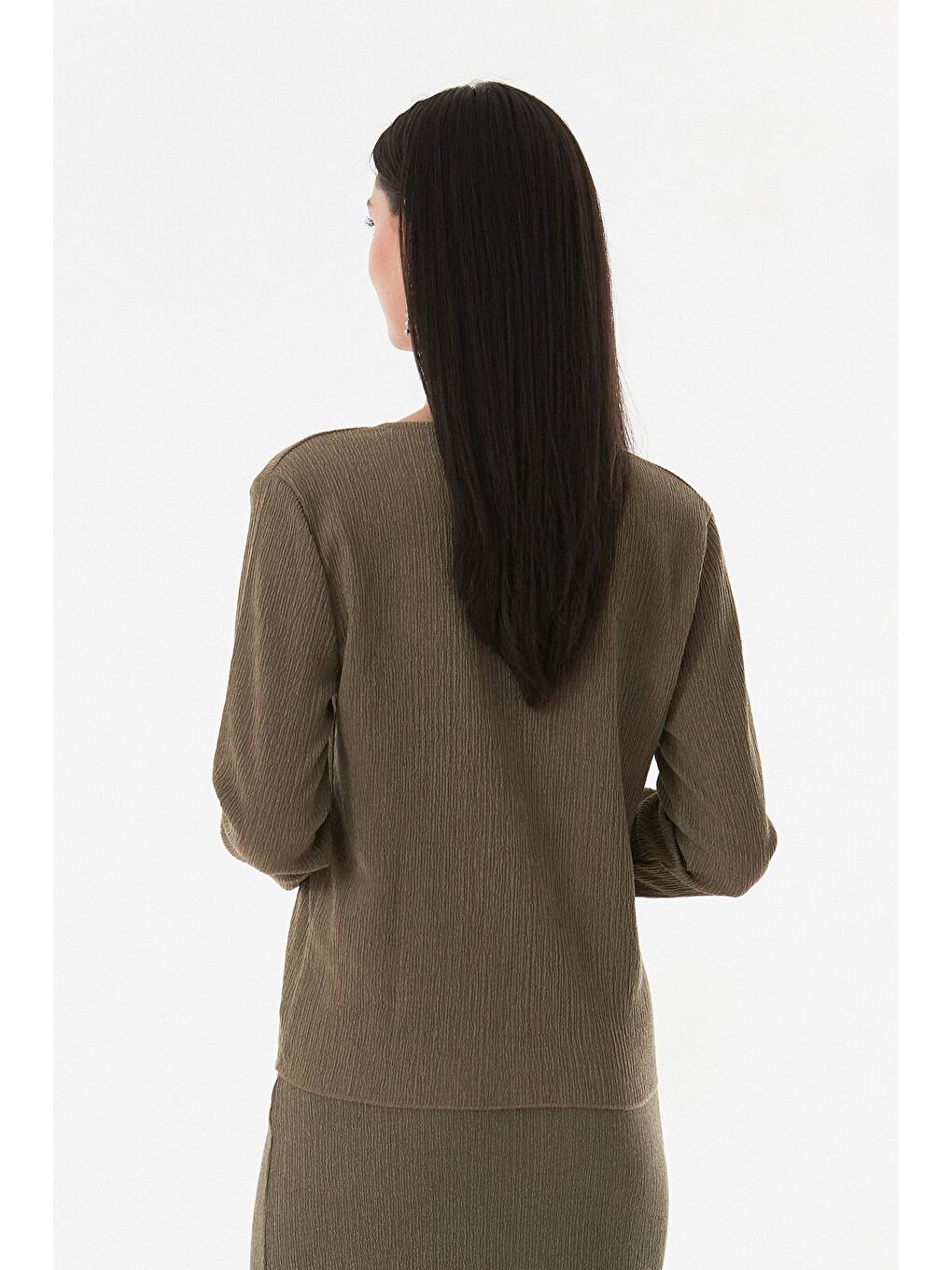 Haki Bürümcük Kumaş Önü Bağlamalı Hırka-2