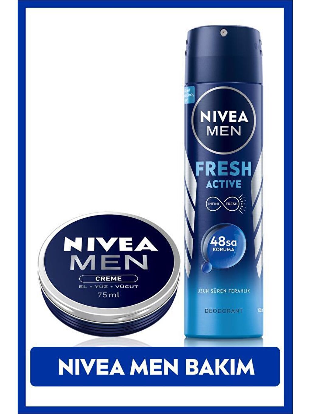 NIVEA Şeffaf MEN Erkek Sprey Deodorant Fresh Active 150ml, 48 Saat Koruma ve Nemlendirici Erkek Bakım Kremi 75ml