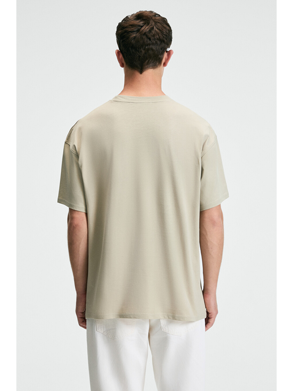 Bej Zest Erkek %100 Pamuk Oversize Fit Baskılı Kısa Kollu Yuvarlak Yakalı Taş T-shirt-4