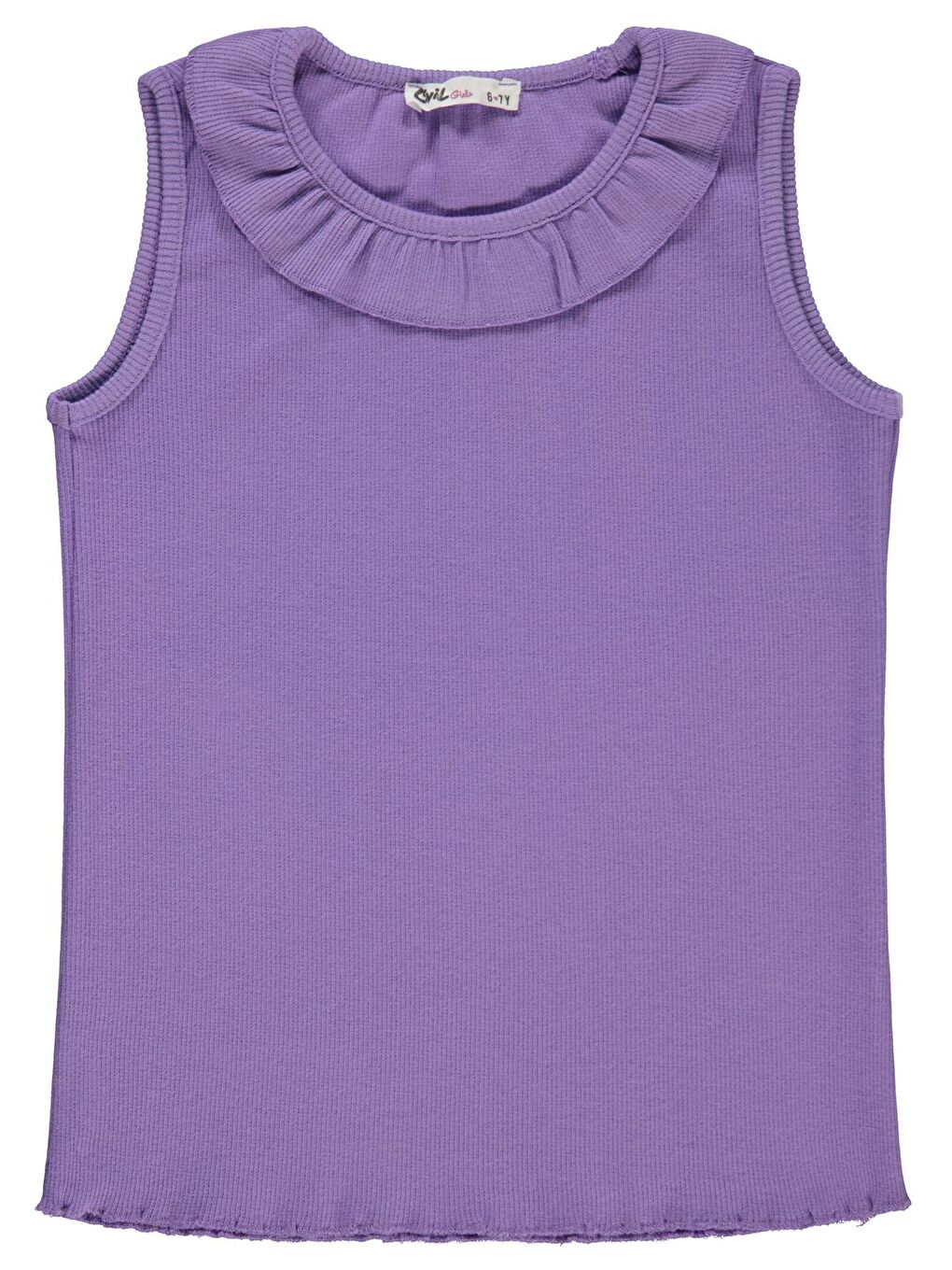 Girls Yakası Fırfırlı 6-9 Yaş Tişört - Lila 8-9 Yaş