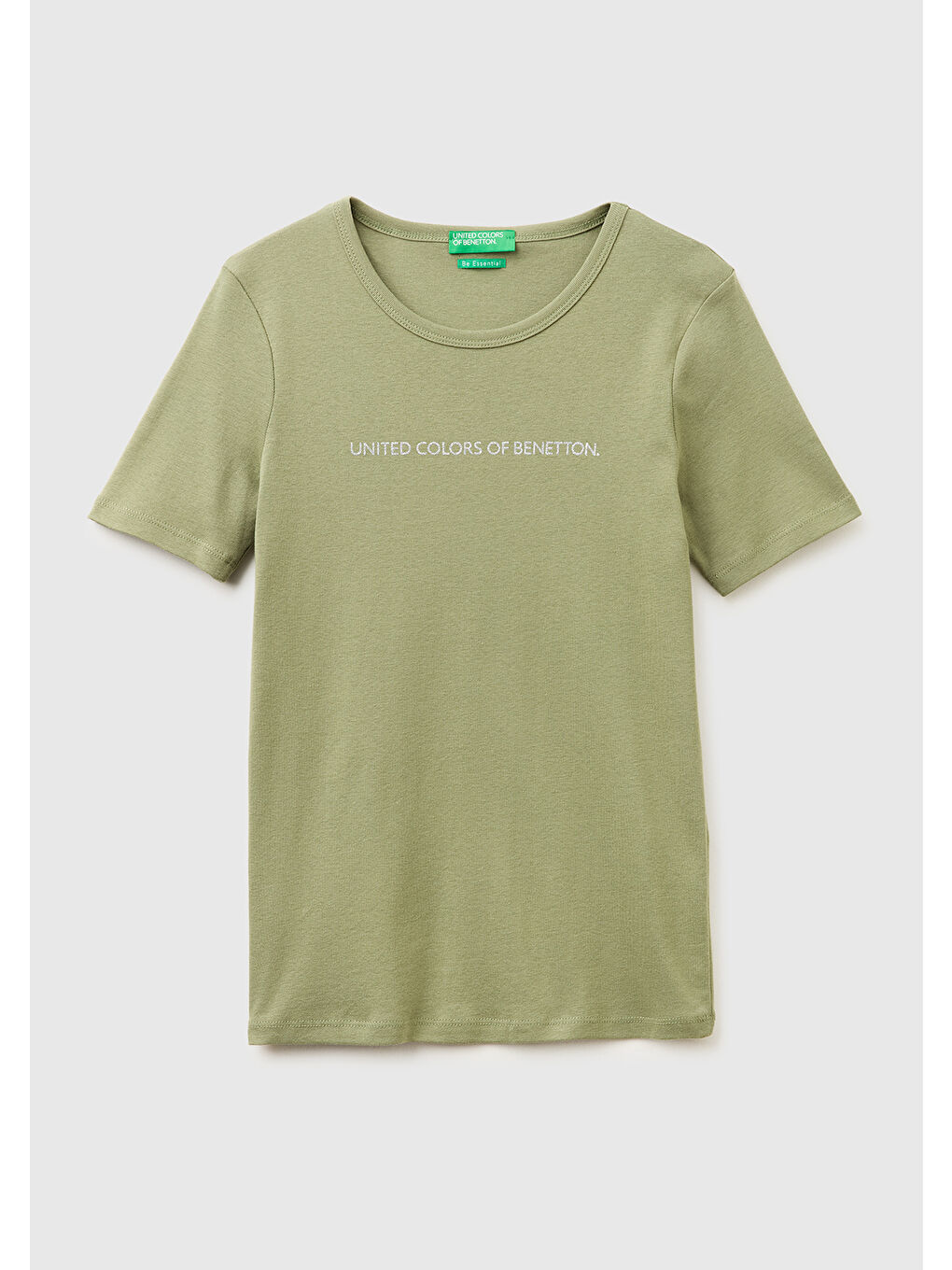 Kadın Haki %100 Pamuk Logo Baskılı Bisiklet Yaka T-Shirt