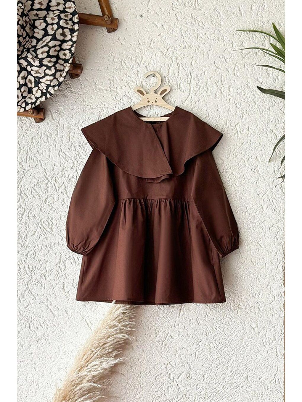 Kahverengi Anne - Çocuk Acı Kahve Geniş Yaka Elbise Kombin