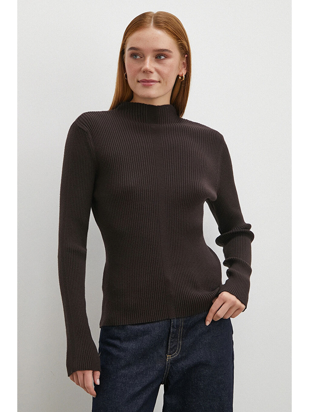 Karışık Fitilli Yarım Balıkçı Yaka Kazak Kahve-2