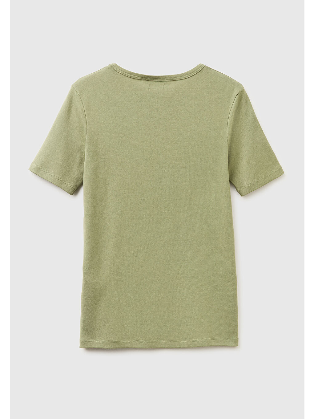 Kadın Haki %100 Pamuk Logo Baskılı Bisiklet Yaka T-Shirt-1