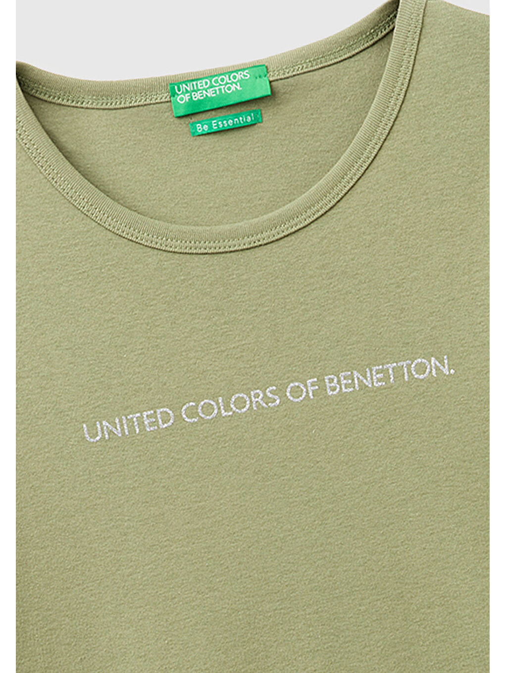 Kadın Haki %100 Pamuk Logo Baskılı Bisiklet Yaka T-Shirt-2