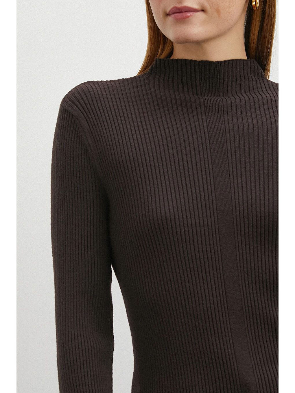 Karışık Fitilli Yarım Balıkçı Yaka Kazak Kahve-4