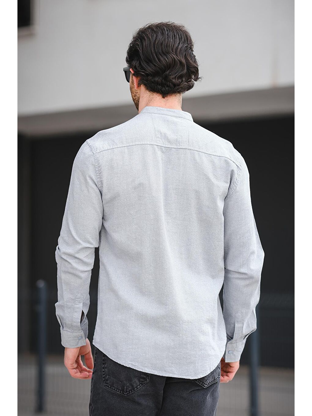 Gri Trc 2700 Tek Cep Çıt Çıtlı Slim Hakim Yaka Erkek Gömlek-3