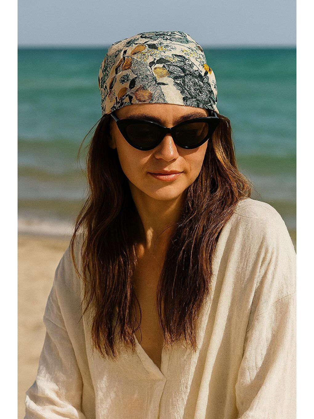 Yeşil Vintage Pamuk Bandana Fular-1