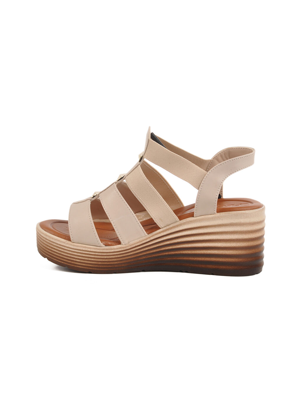 Bej Cırtlı Topuklu Kadın Sandalet T-001 Z-1