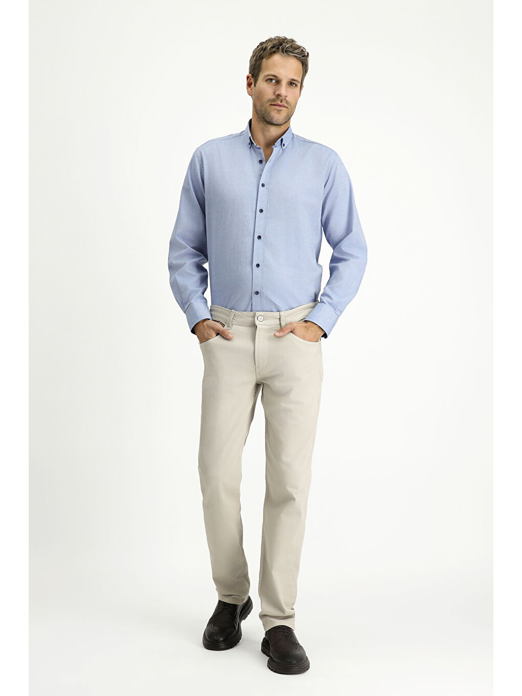 Mavi Uzun Kol Regular Fit Spor Pamuk Düğmeli Yaka Oxford Gömlek-1