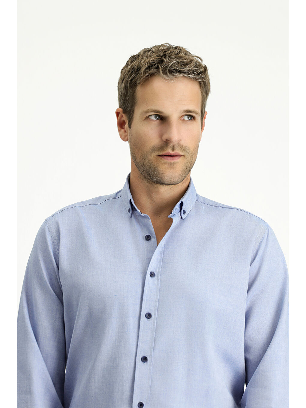 Mavi Uzun Kol Regular Fit Spor Pamuk Düğmeli Yaka Oxford Gömlek-2