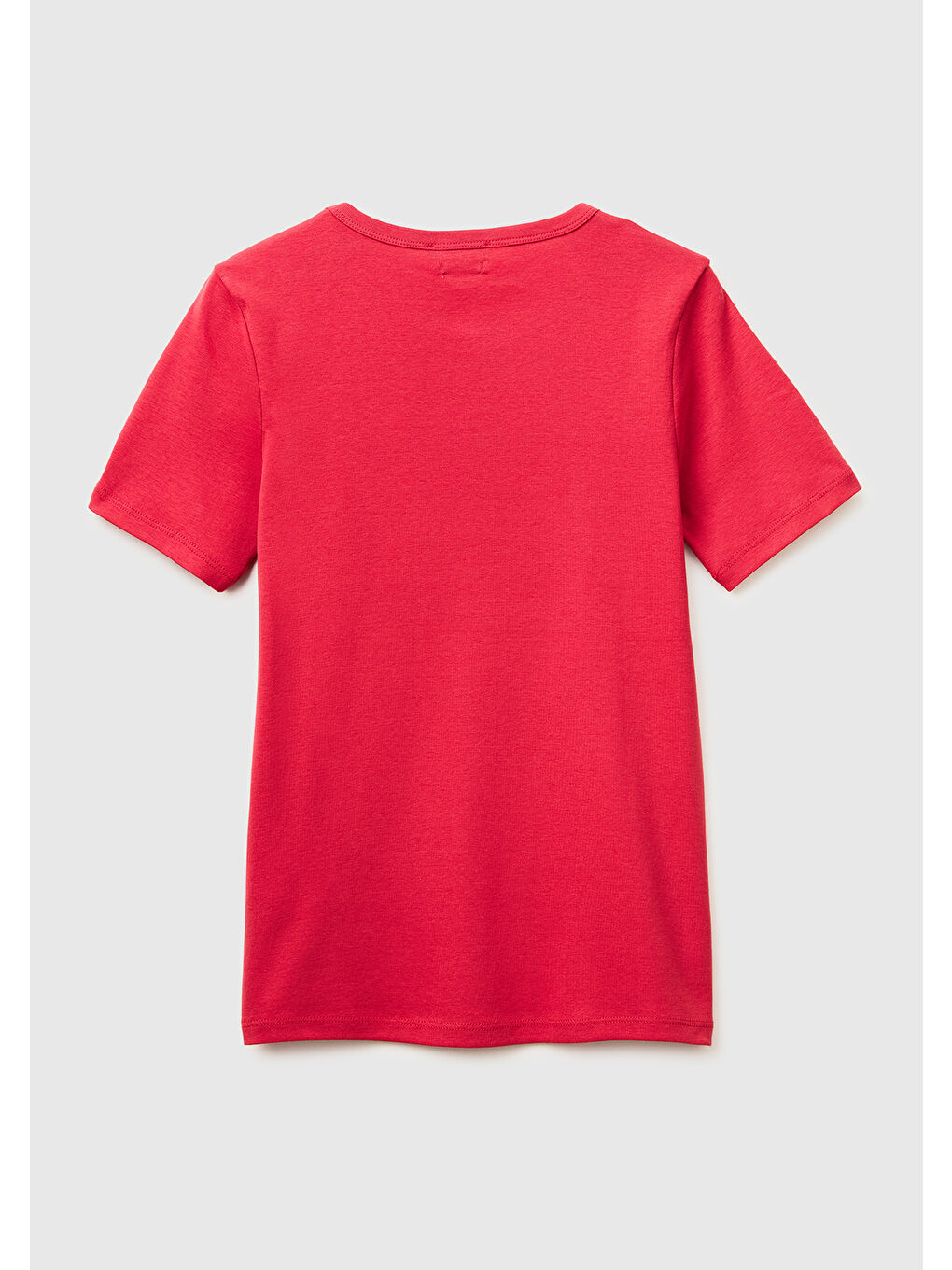 Kadın Kırmızı %100 Pamuk Logo Baskılı Bisiklet Yaka T-Shirt-1