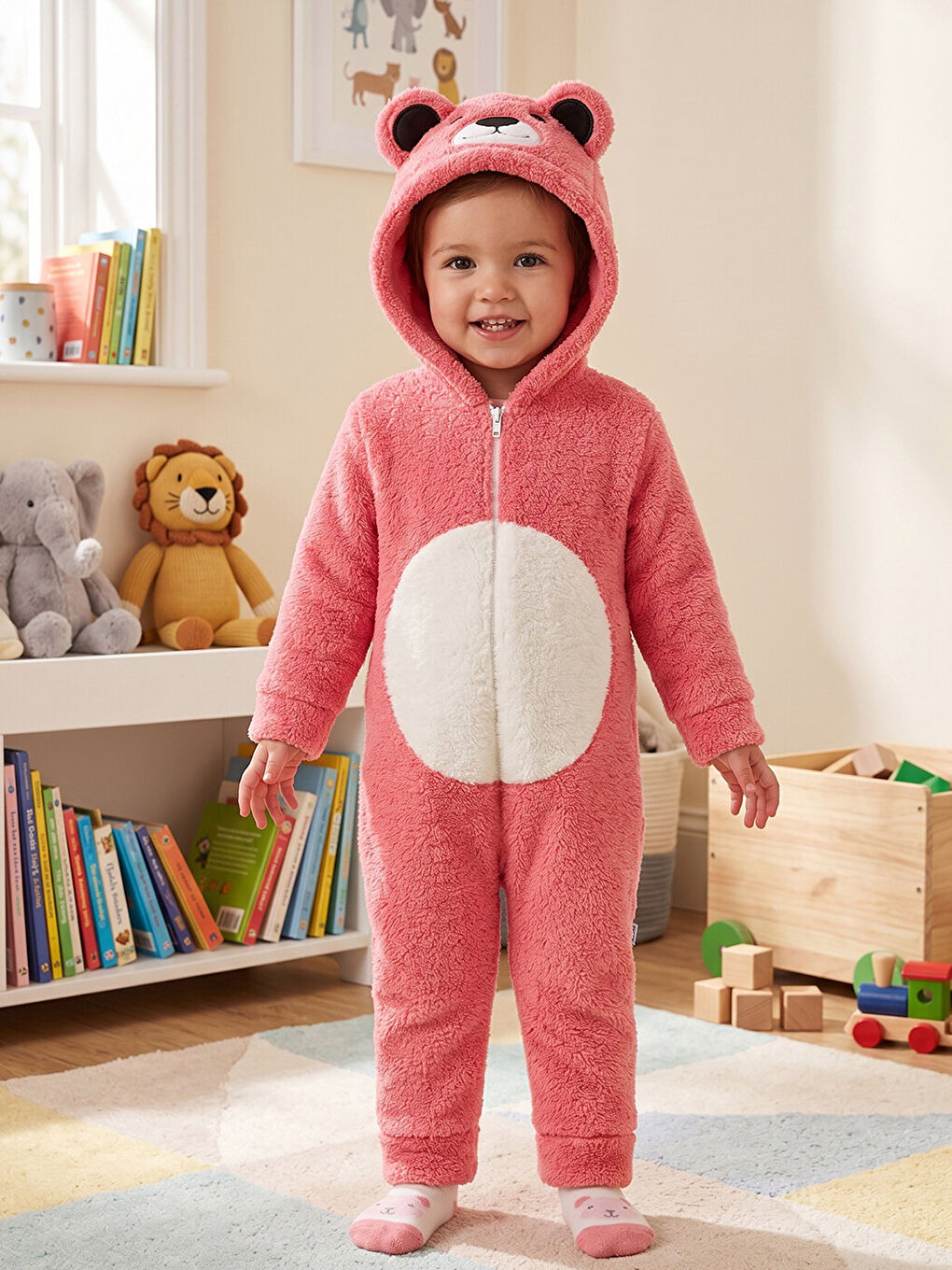 Kırmızı Welsoft Panda Gülkurusu Desenli Kışlık  Uyku Tulumu 1–6 Yaş-1