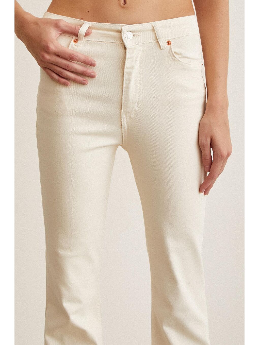 Ekru Yüksel Bel İspanyol Paça Jean-4
