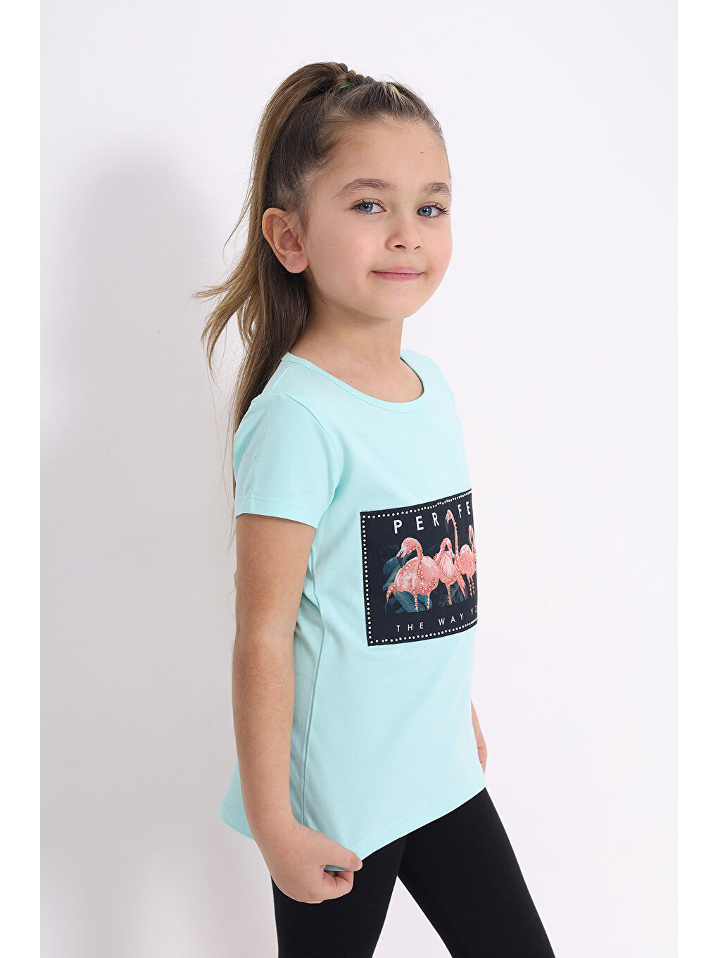 Yeşil Kız Çocuk Flamingo Baskılı Tişört-2