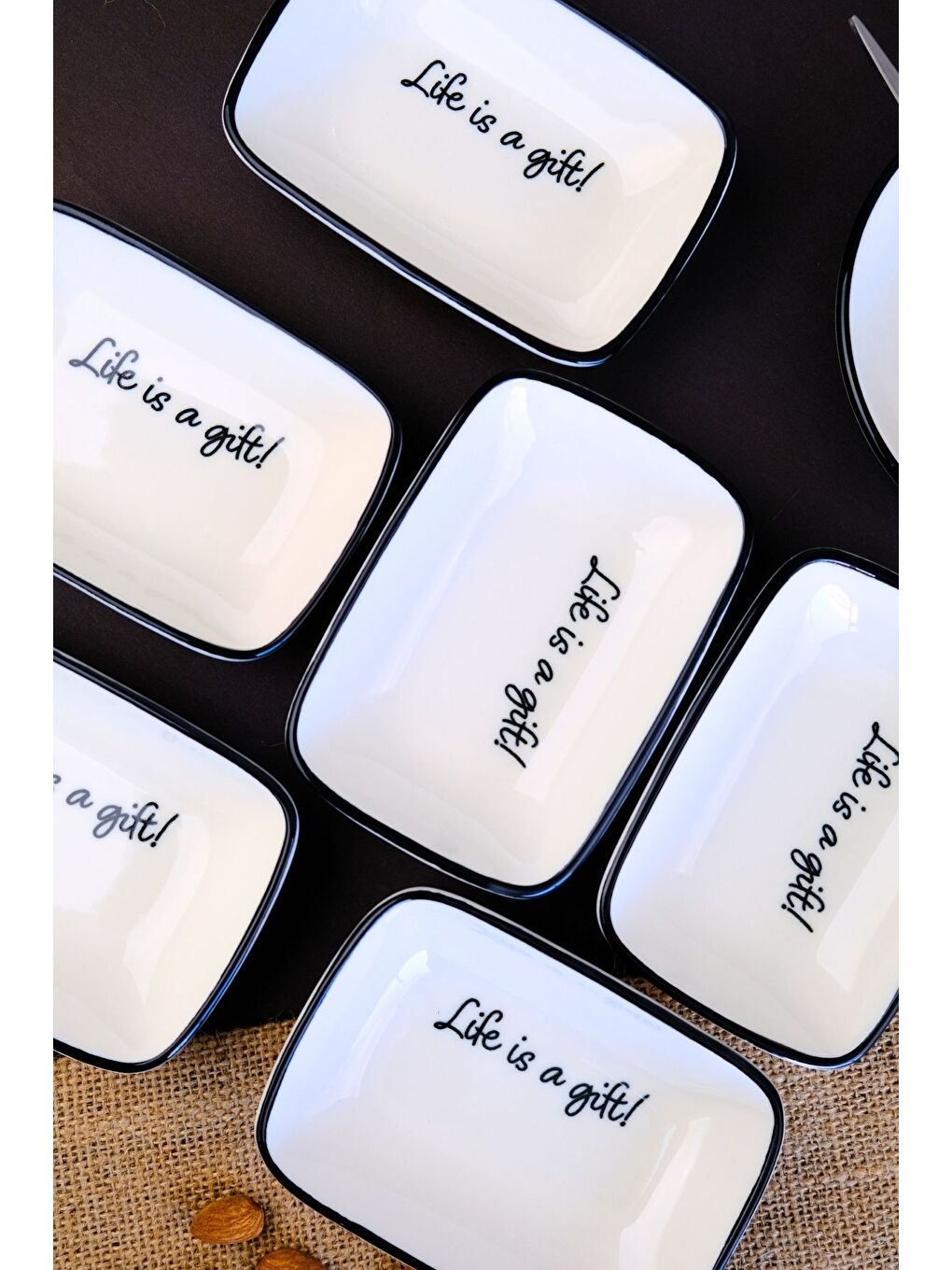Beyaz Motto Gift Kayık Tabak 6 lı 14x10x2cm
