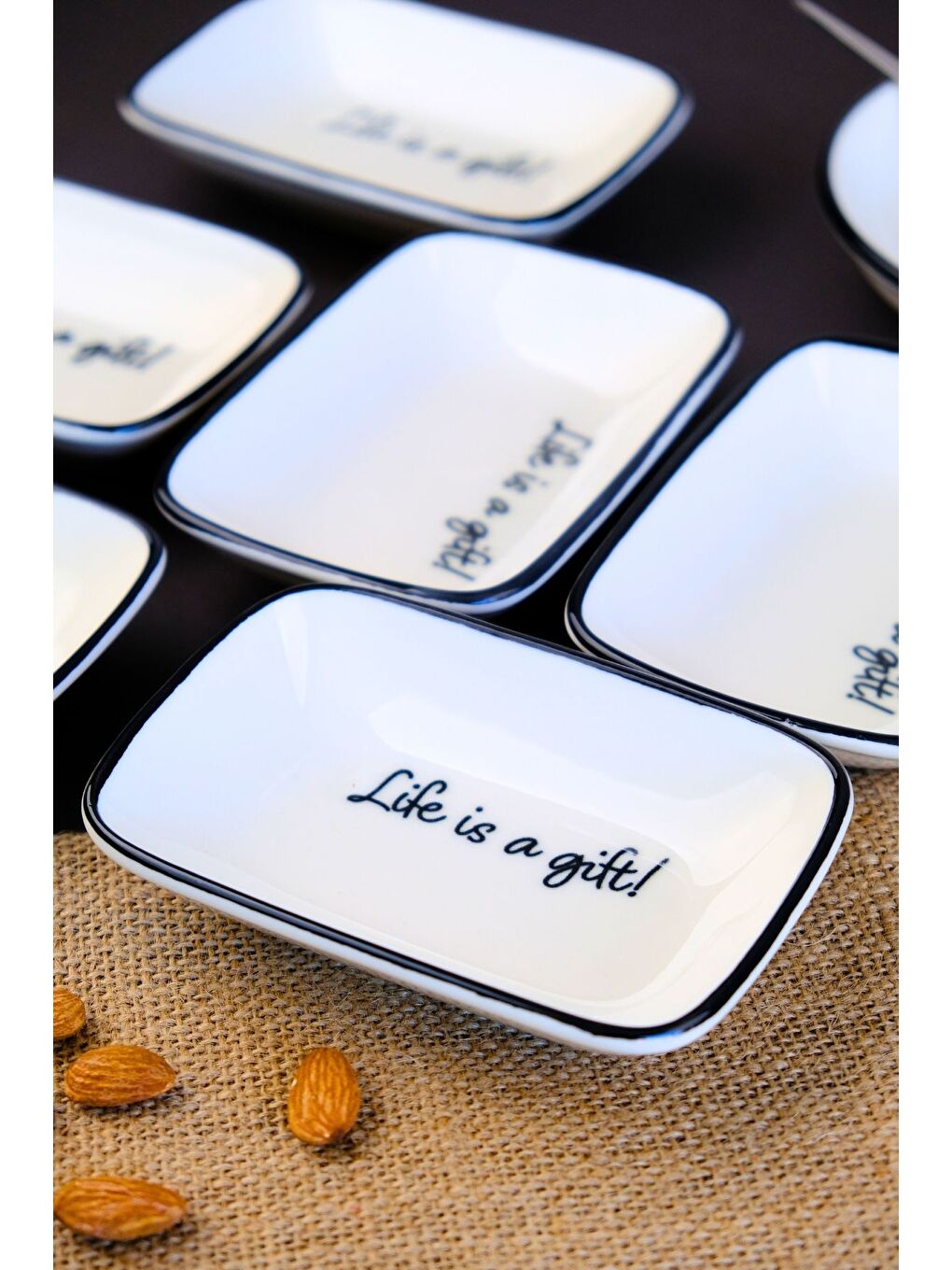 Beyaz Motto Gift Kayık Tabak 6 lı 14x10x2cm-1