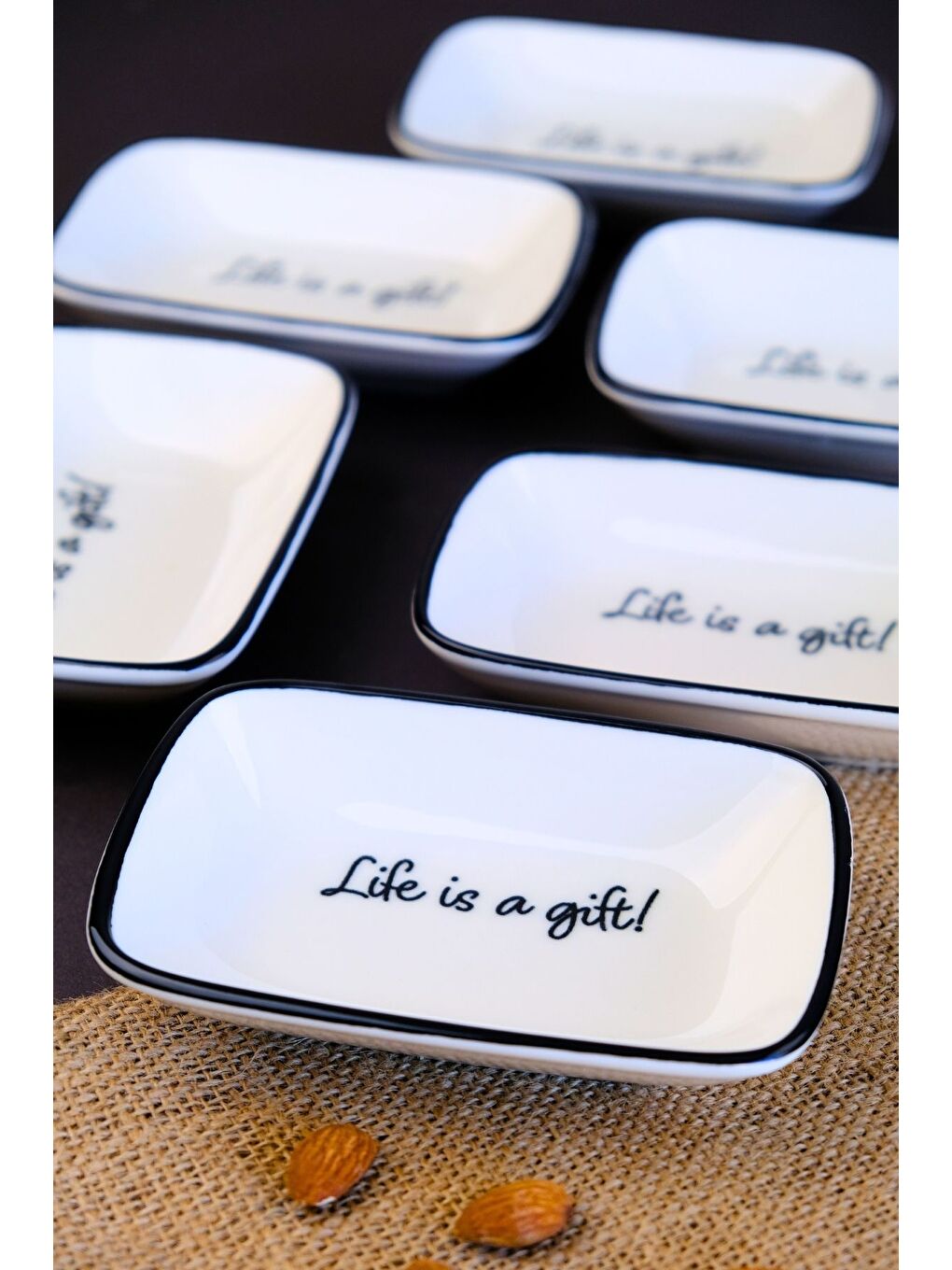 Beyaz Motto Gift Kayık Tabak 6 lı 14x10x2cm-2