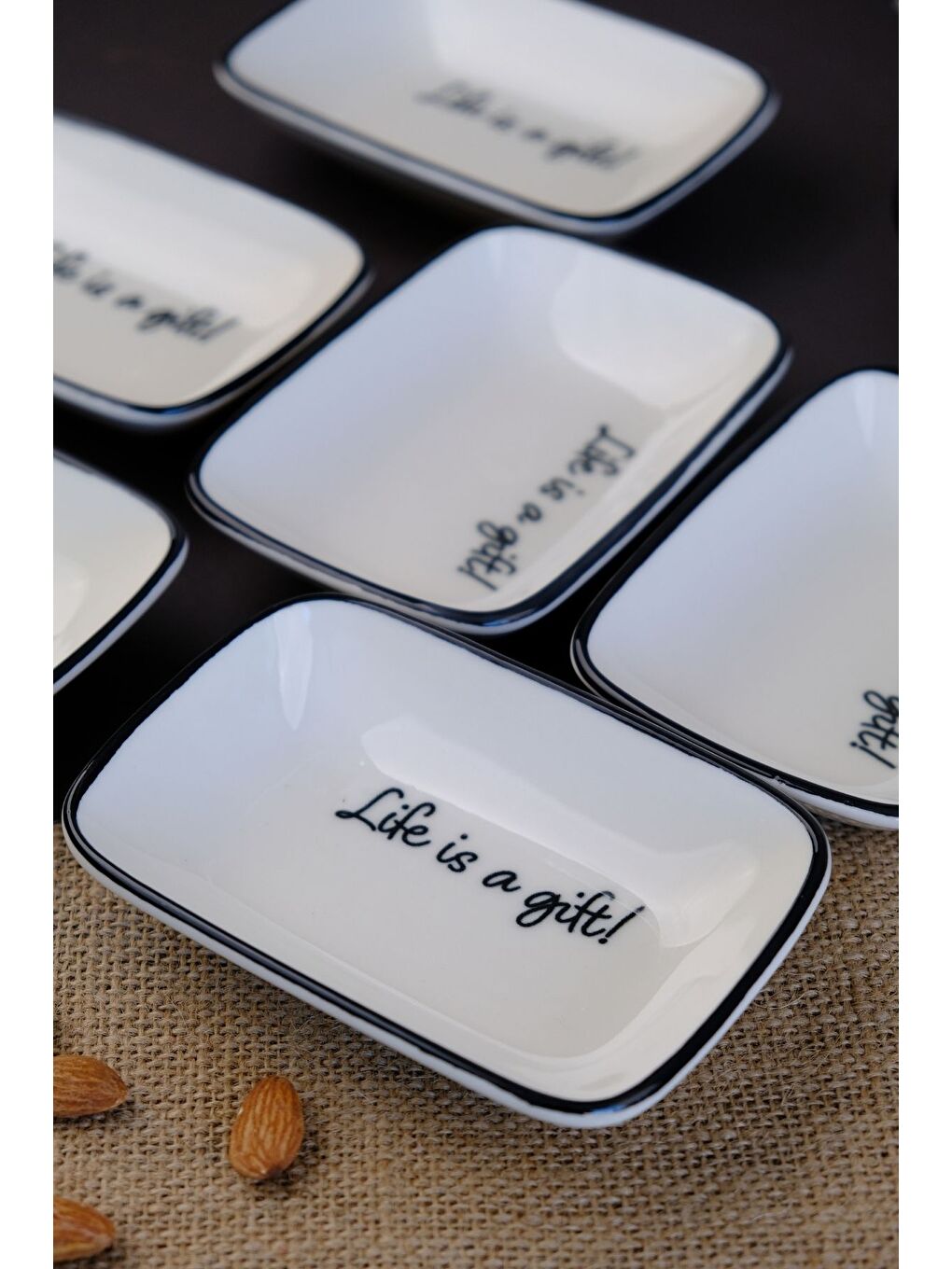 Beyaz Motto Gift Kayık Tabak 6 lı 14x10x2cm-3