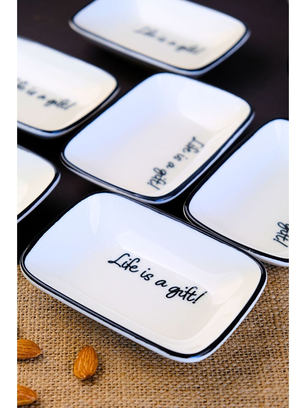 Beyaz Motto Gift Kayık Tabak 6 lı 14x10x2cm-4