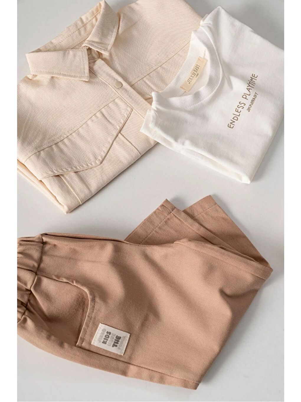 Bej Erkek Bebek Gabardin Ceketli 3'lü Takım 9041 MS-3