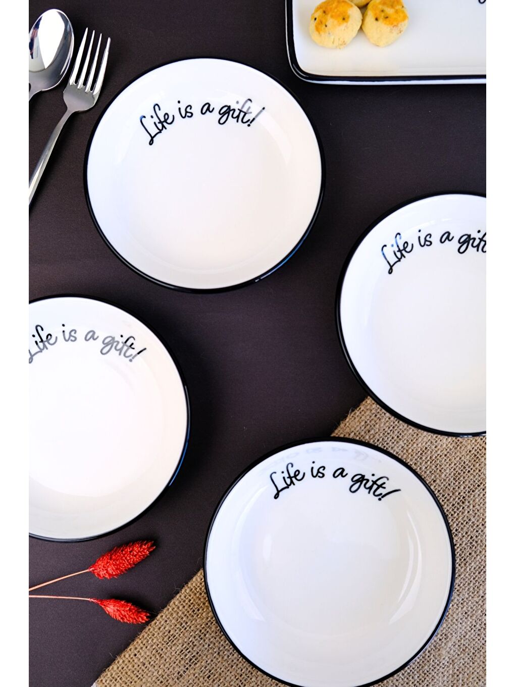 Beyaz Motto Gift Tabak 240cc 4 lü 15x15x2cm-3