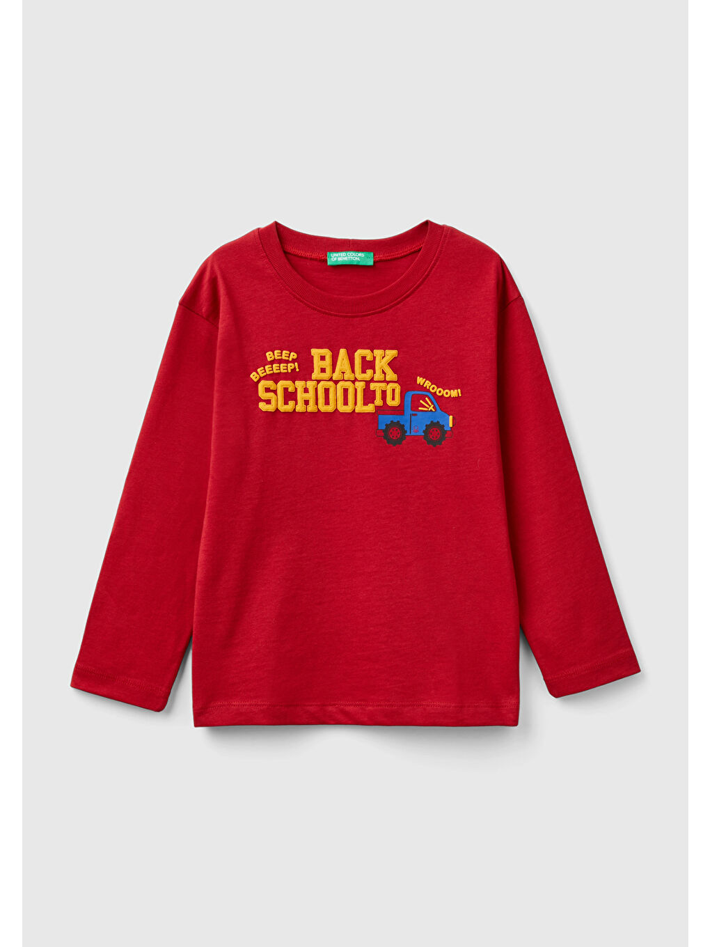 United Colors Of Benetton Erkek Çocuk Kırmızı Önü Araç Baskılı Sweatshirt