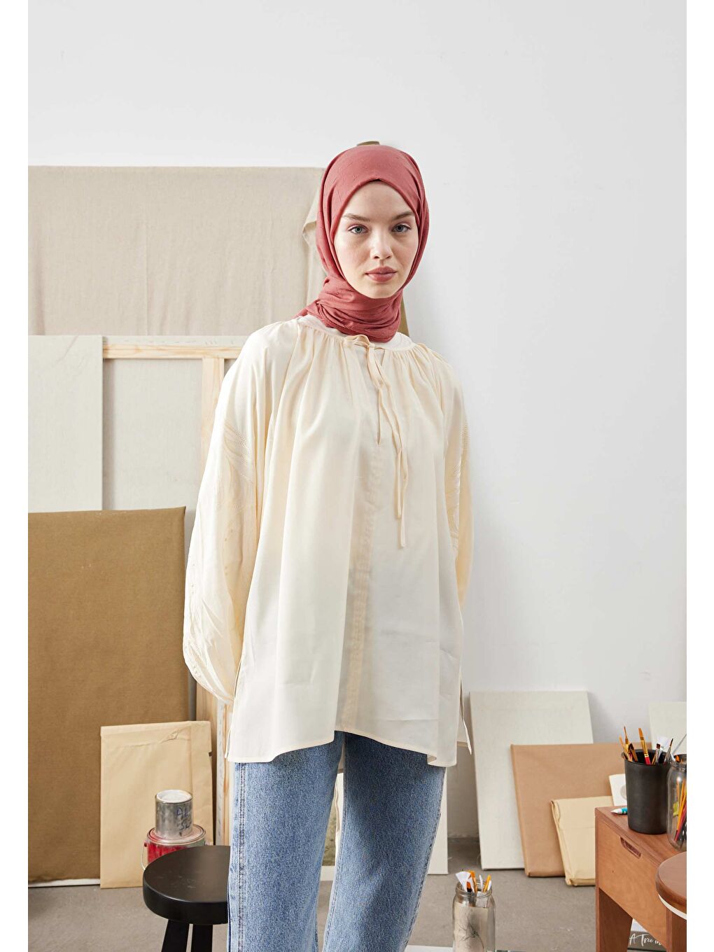 Pembe Bambu Şal Koyu Gül Kurusu-1