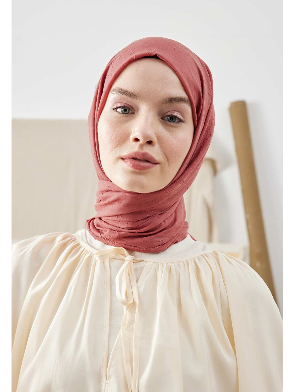 Pembe Bambu Şal Koyu Gül Kurusu-2